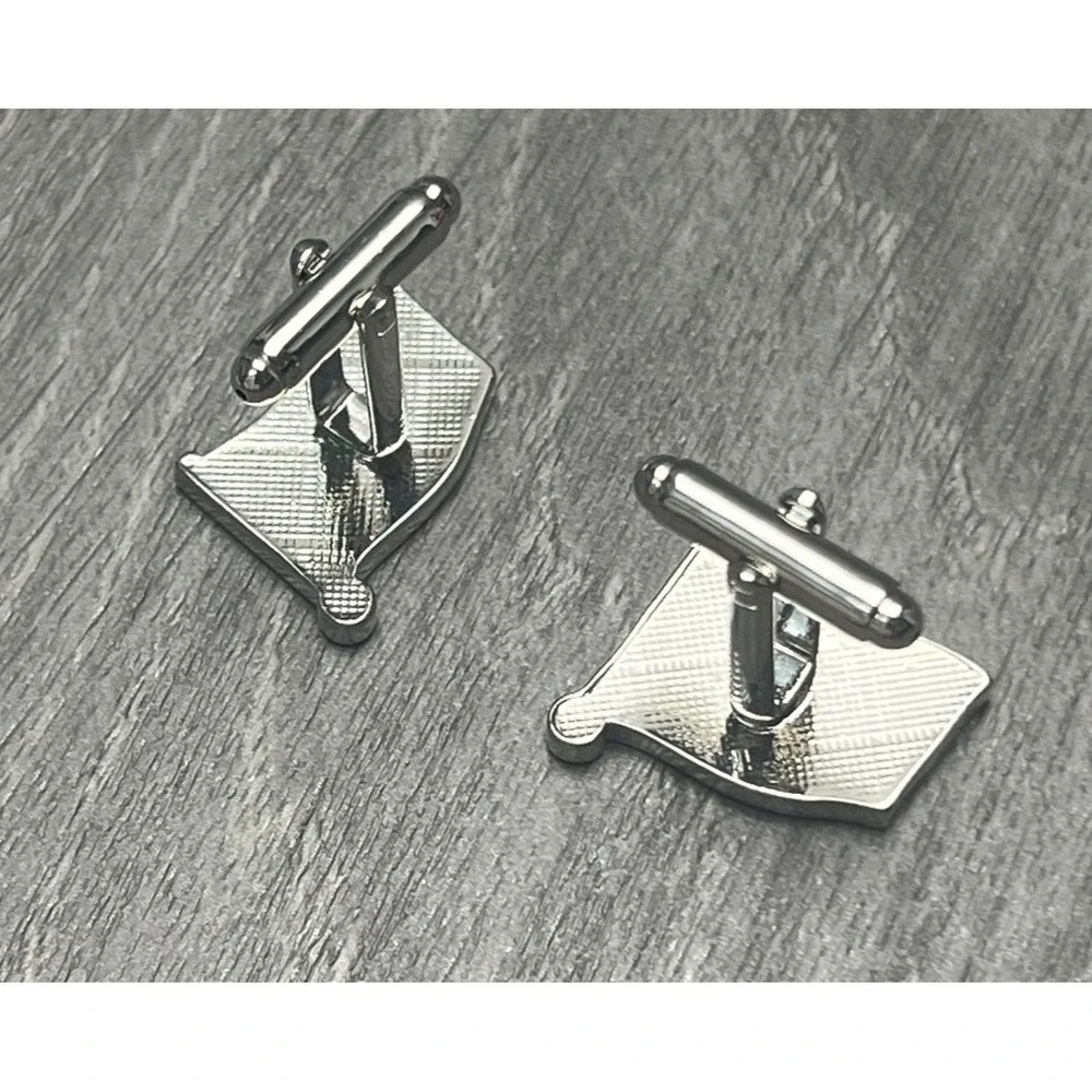 American Flag Cufflinks Men's Patriotic USA Red White Blue Silver Tone Accessory